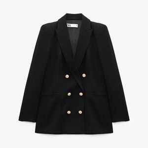 ZARA Black Double Breasted Gold Buttons Blazer